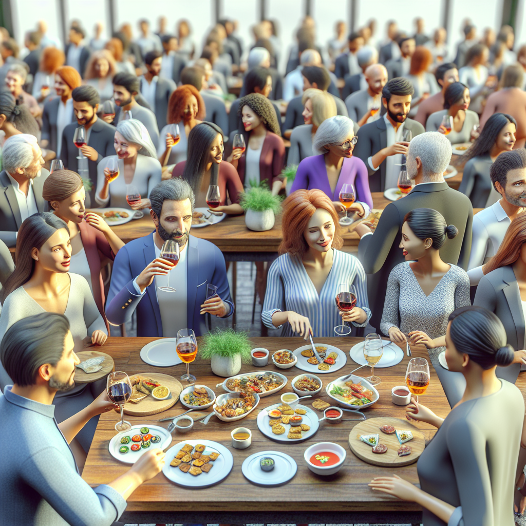 Realistic stock image of guests enjoying tapas.