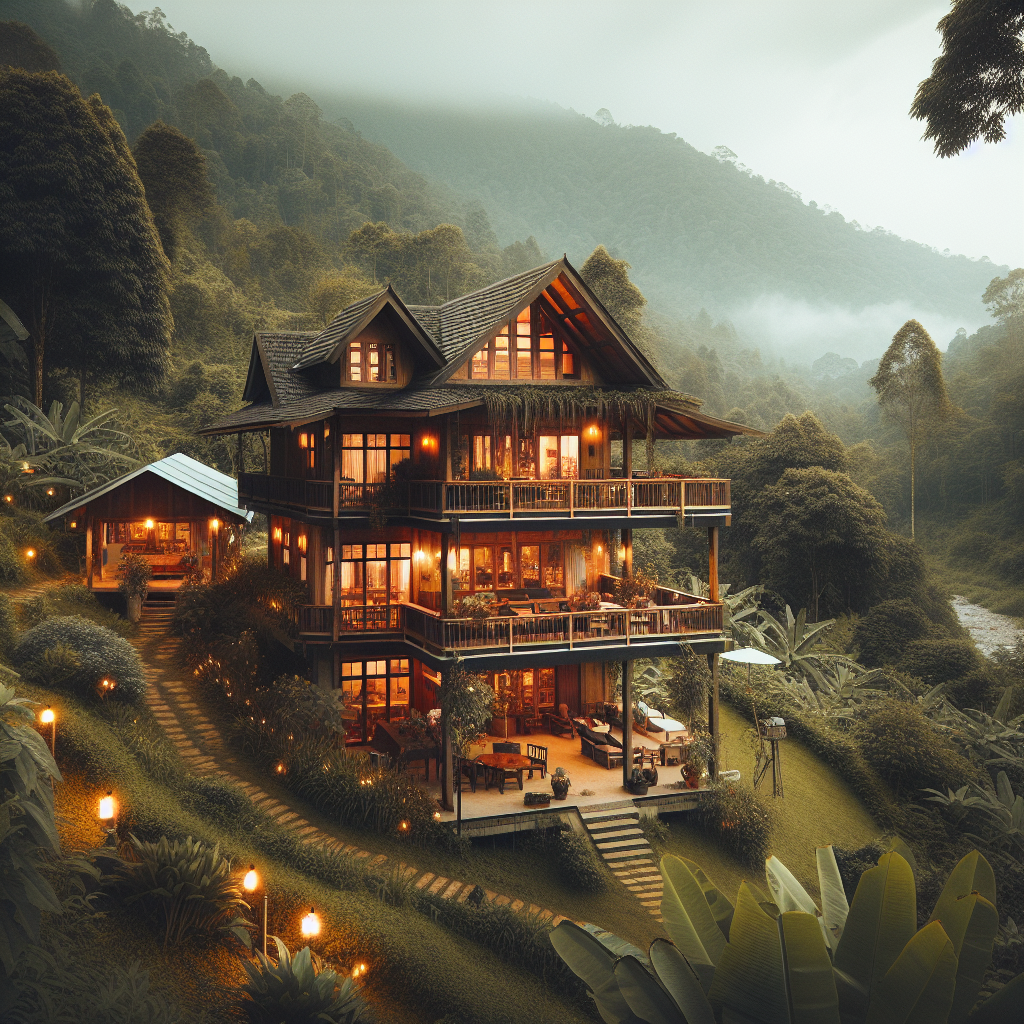 Realistic stock image of cozy rural hotel.