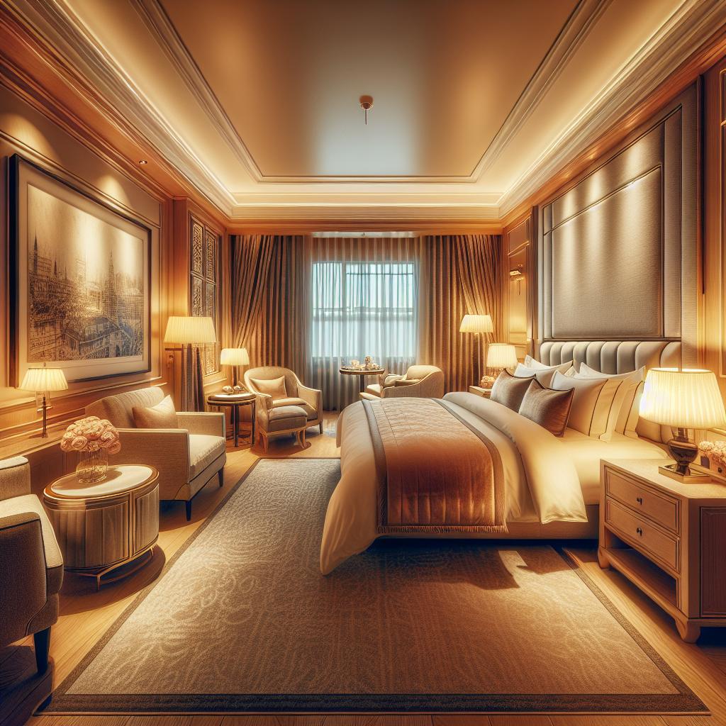 Realistic stock image of a cozy hotel room.